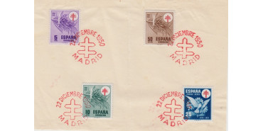 1950. Nº 1084/87 pro tuberculosos fragmento de papel 1º dia de emisión