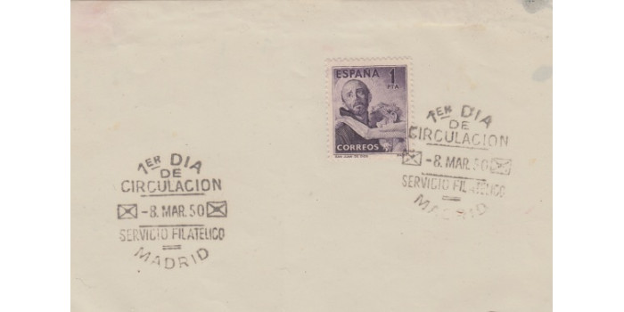 1950. Nº 1070 San Juan de Dios fragmento de papel 1º dia de emisión