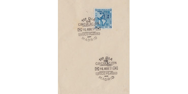 1951. Nº 1091 Union Postal fragmento de papel 1º dia de emisión