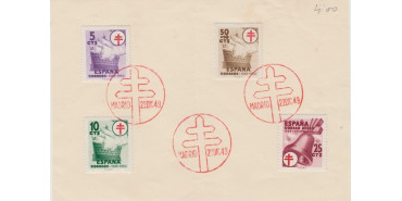 1949. Nº 1066/69 Pro Tuberculosos fragmento de papel 1º dia de emisión