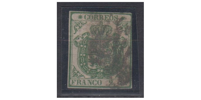 Edifil 0032, 1854 - 2 C. verde, usado- magenes cortos