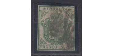 Edifil 0032, 1854 - 2 C. green, used- short magenes