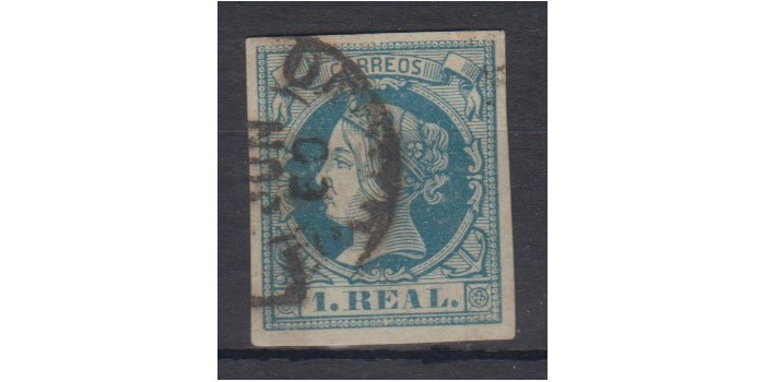 Edifil 0055 - 1 R.. 1860 azul, usado muy bonito
