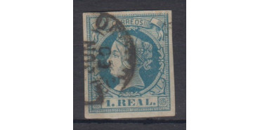 Edifil 0055 - 1 R.. 1860 azul, usado muy bonito