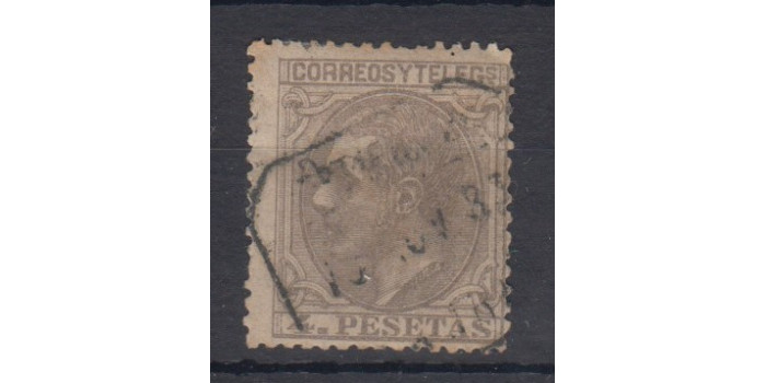 Edifil 0208 - 4 Pesetas 1879, gris . usado
