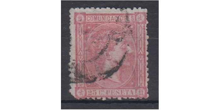 Edifil 0166 - 25 centimos 1875 rosa, usado - dientes cortos