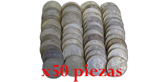 INVESTMENT.- LOT 50 PIECES 100 PESETAS FRANC SILVER FRANC