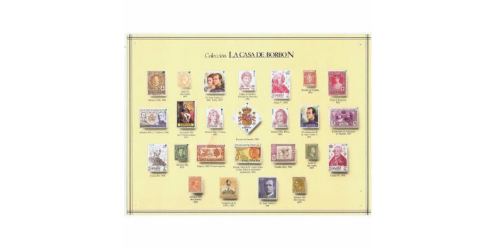 SPAIN COLLECTION 25 GOLD PLATED SILVER STAMPS 22 K "LA CASA DE BORBON" (THE HOUSE OF BOURBON)