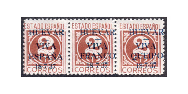 HUEVAR - Nº 47 ** trictich with the 3 overcharges, 1 overcharge traced on reverse side