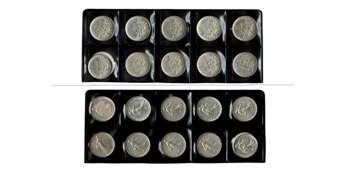 FRANCE - K-0926l - LOT 10x 5 FRANCES 1960/69. EBC - SILVER