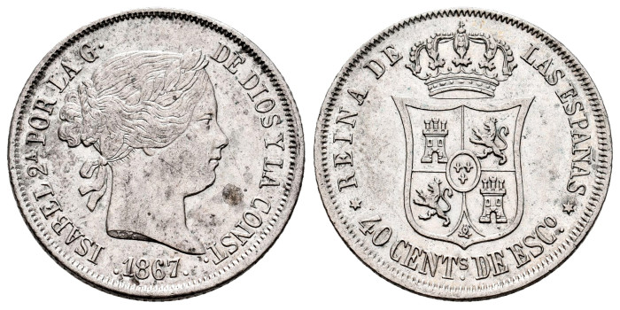 Cy16173.-ISABEL II - 40 Ctm. Coat of Arms 1867 Madrid. EBC+