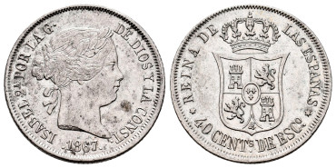 Cy16173.-ISABEL II - 40 Ctm. Coat of Arms 1867 Madrid. EBC+