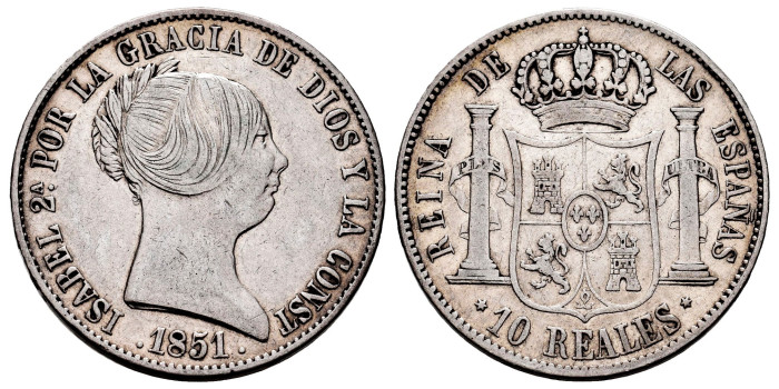 Cy16190.-ISABEL II - 10 Reales 1851 Madrid. EBC-