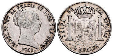 Cy16190.-ISABEL II - 10 Reales 1851 Madrid. EBC-