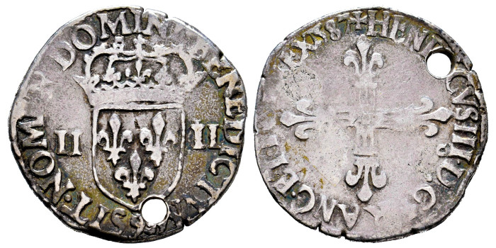 FRANCIA - K-002. 1/4 ECU ENRIQUE III. 1587 RENNES.