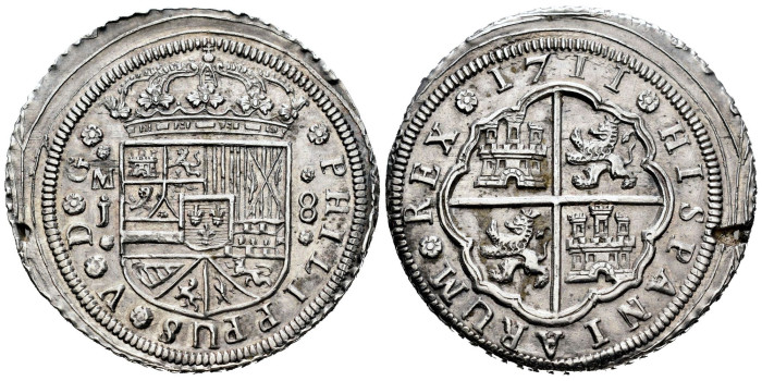 Cy08622.- FELIPE V  8 REALES 1711 MADRID J. NGC AU58 *TOP POP!