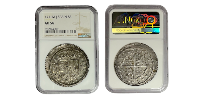 Cy08622.- FELIPE V 8 REALES 1711 MADRID J. NGC AU58 *TOP POP POP!