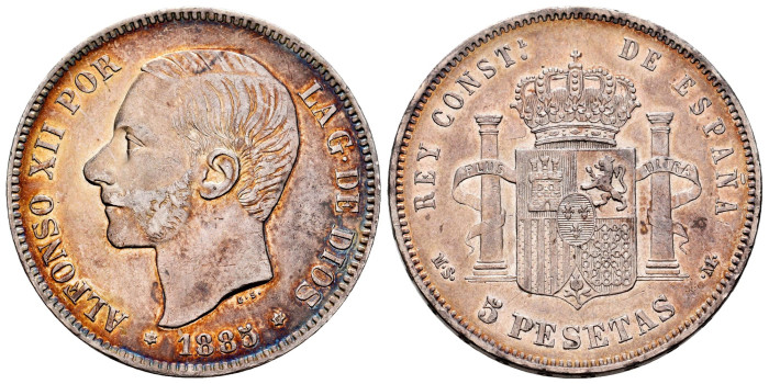 Cy16595F.-ALFONSO XII - 5 Pesetas 1885/87 MSM. MBC+