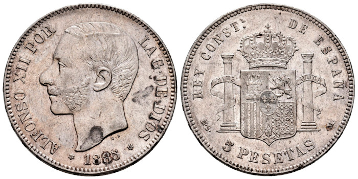 Cy16595F.- ALFONSO XII - 5 Pesetas 1885/87 MSM. EBC-