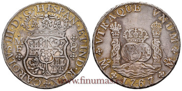 Cy11175.- CARLOS III - 8 REALES COLUMNARY 1767 MEXICO M.F MBC