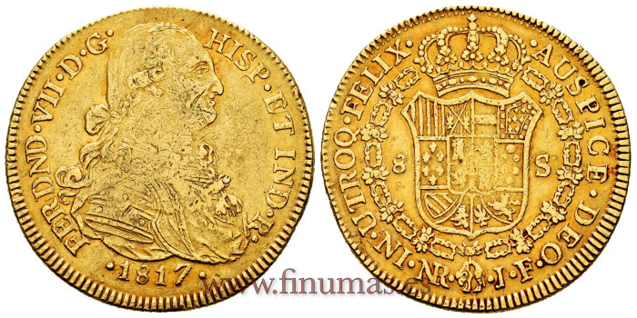 Cy15580.- FERNANDO VII 8 ESCUDOS 1817 New Kingdom J.F. WITHOUT DOT - MBC.