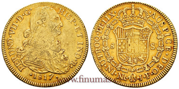 Cy15580.- FERNANDO VII 8 ESCUDOS 1817 New Kingdom J.F. WITHOUT DOT - MBC.
