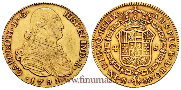 Cy13493.- CHARLES IV - 4 COATS OF ARMS 1791 MADRID M.F. MBC+