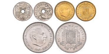 SF001 SERIES E-5.- 50 cents, 1 and 5 pesetas 1949*51