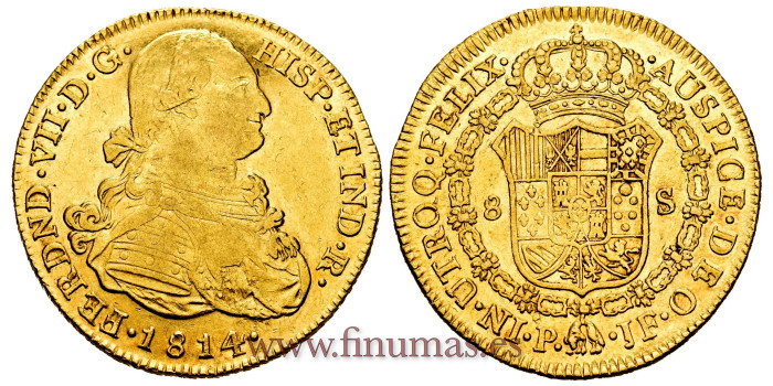 Cy15546.- FERNANDO VII - 8 Escudos 1814 POPAYAN J.F. SC- B.O