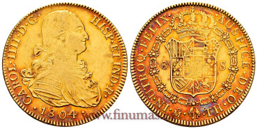 Cy13740.- CARLOS IV  8 Escudos 1804 Mexico T.H. EBC+ Oro
