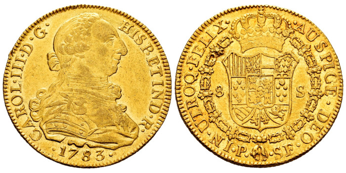 Cy12146.-CARLOS III - 8 Escudos 1783 Popayan S.F. - SC