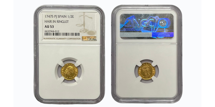 Cy09921.- FERNANDO VI 1/2 ESCUDO 1747 SEVILLA P.J. NGC