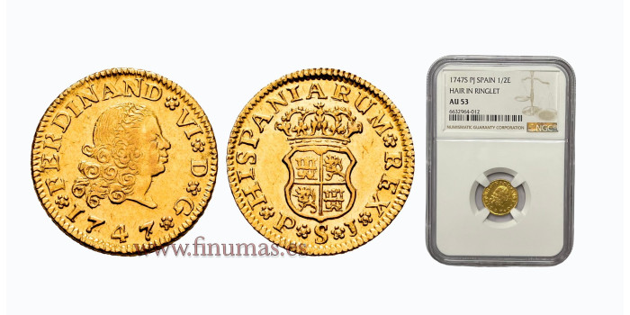 Cy09921.- FERNANDO VI 1/2 ESCUDO 1747 SEVILLA P.J. NGC