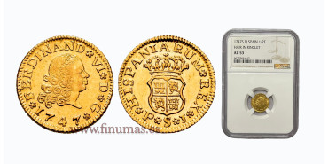 Cy09921.- FERNANDO VI 1/2 ESCUDO 1747 SEVILLA P.J. NGC