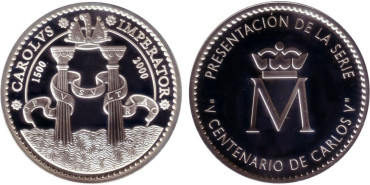2000- PRUEBA DE CUÑO 2000 PESETAS CARLOS V.- PLATA