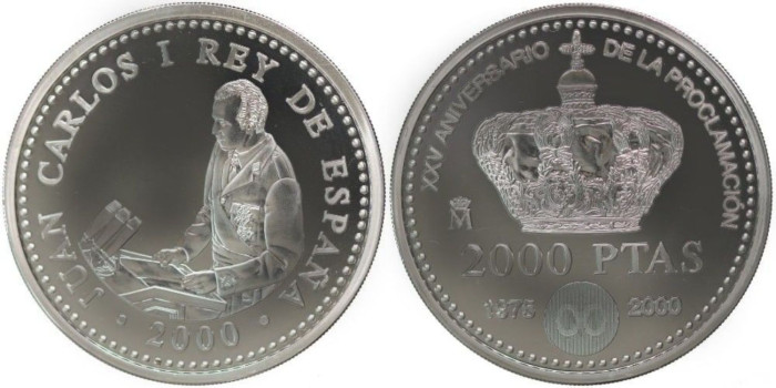 2000 - 2000 PTS "25 ANIV. PROCLAMACION JUAN CARLOS I" - PLATA
