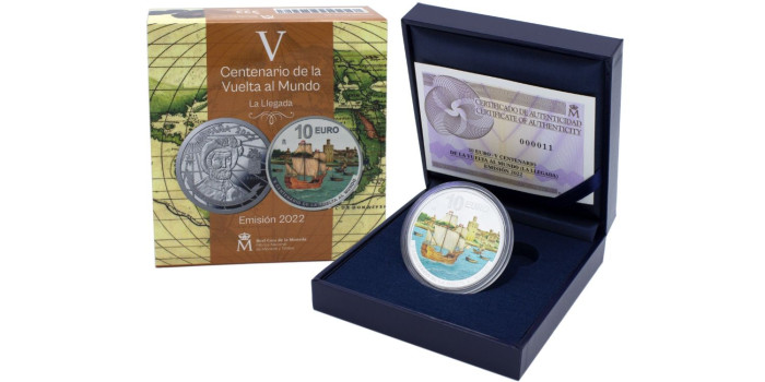 10 Euros - 8 Reales V Centenario Vuelta al Mundo. Llegada. Plata - Proof 2022