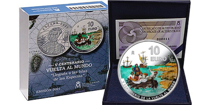 10 Euros - 8 Reales V Centenario Vuelta al Mundo. Especias. Plata - Proof 2021