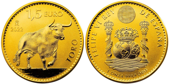 2022 - MONEDA DE ORO 1oz. TORO.