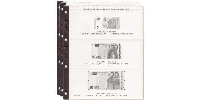 JUEGO HOJAS PRONUMAS BILLETES EUROS - PRIMER DISEÑO 2002