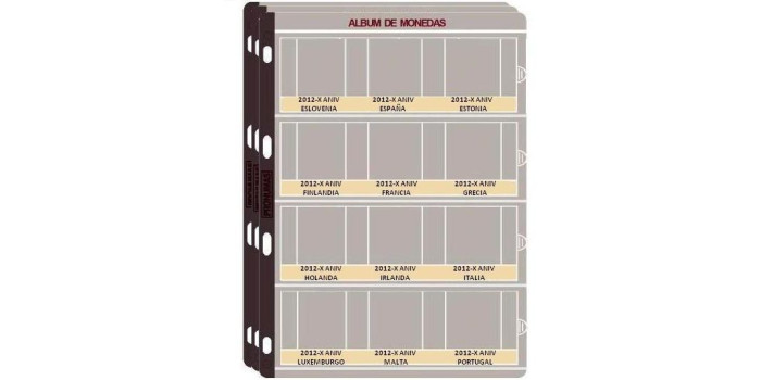 JUEGO HOJAS PREIMPRESAS 2 EUROS CONM. 2011/12"X.Aniv" PRONUMAS