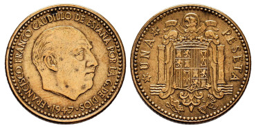 Cy16850Ht.-SPANISH STATE 1 Peseta 1947/48 EBC