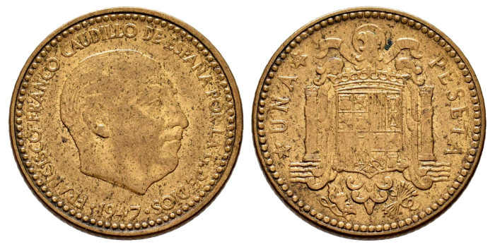 Cy16855Ft.- SPANISH STATE 1 Peseta 1947/53 MBC+