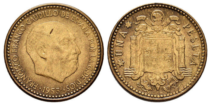 Cy16858Gt.- SPANISH STATE 1 Peseta 1953/54. EBC-