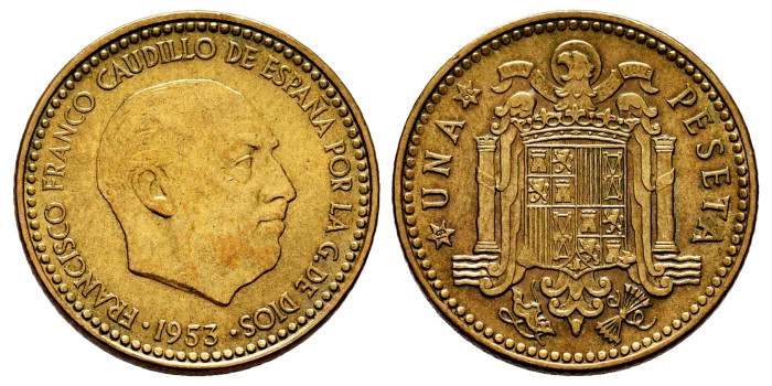 Cy16860Ht.- SPANISH STATE 1 Peseta 1953/60 EBC