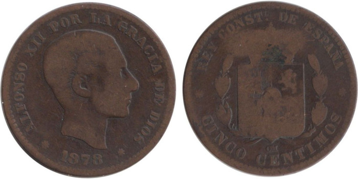 Cy16556C.-ALFONSO XII - 5 Céntimos 1878 BC