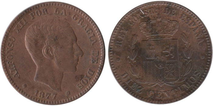 Cy16559H.-ALFONSO XII -  10 Céntimos 1877 EBC