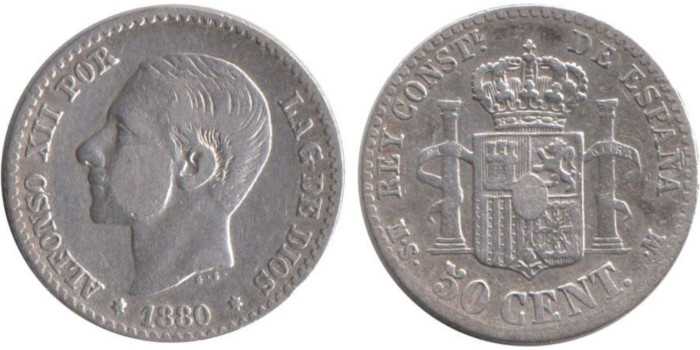 Cy16562C.-ALFONSO XII -  50 Céntimos 1880 BC+