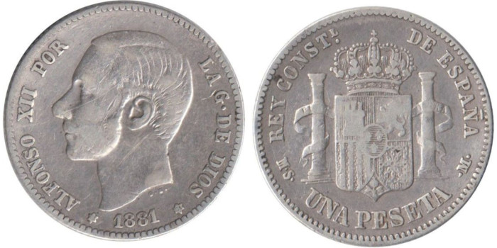 Cy16567D.-ALFONSO XII - 1 Peseta 1881 MBC-