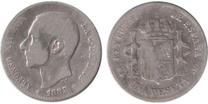Cy16568B.-ALFONSO XII - 1 Peseta 1882 (- -) RC